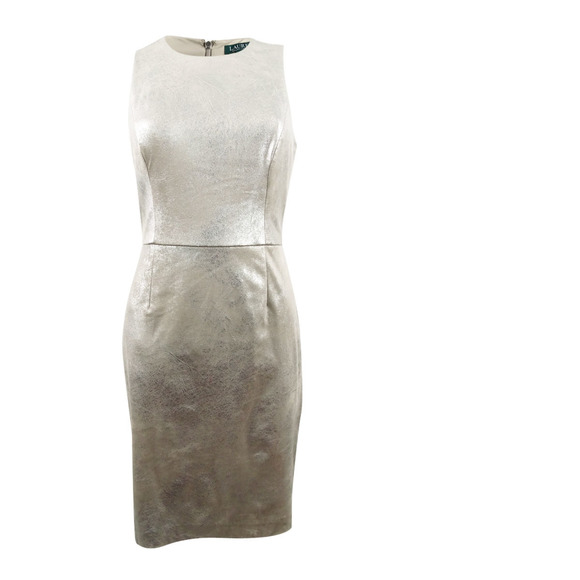 Lauren by Ralph Lauren Women's Petite Metallic Faux-Suede Dress (10P Tan/Silver) - Picture 1 of 2